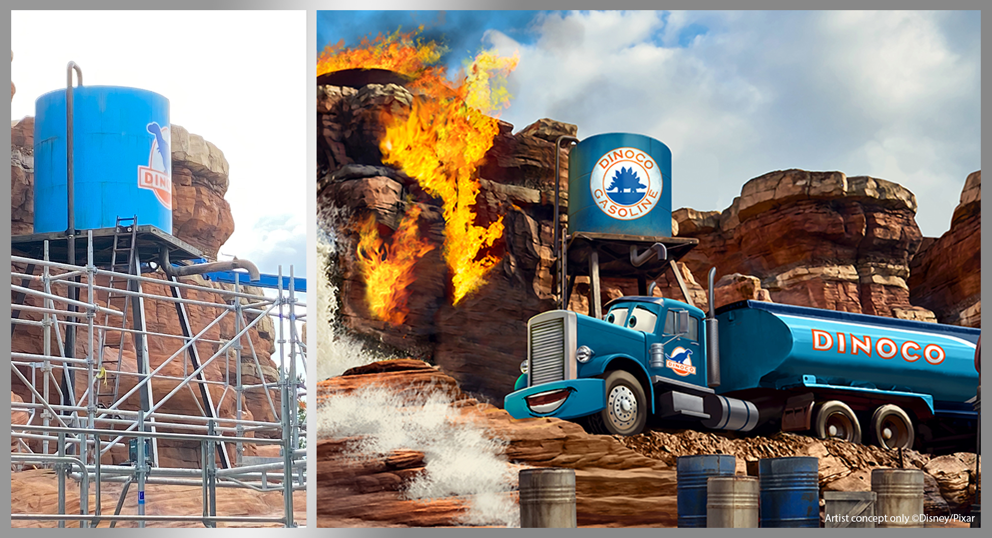 Un aperçu du chantier de l'attraction Cars Route 66 Road Trip, à Disneyland Paris